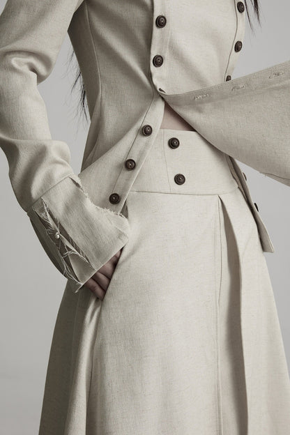 French Linen Blend Layered-Look Wide-Leg Pants