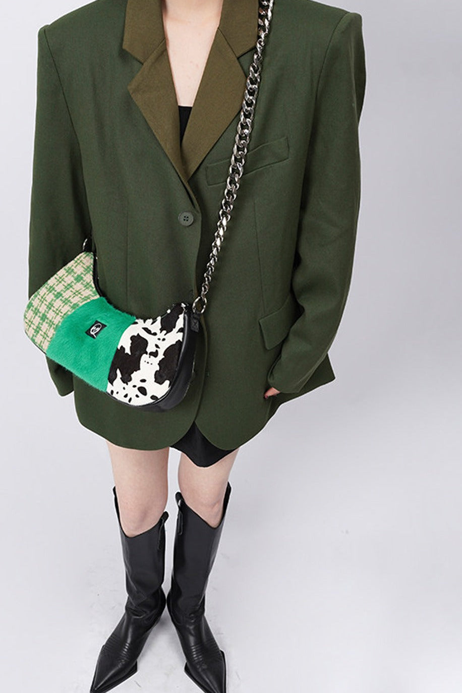 Genuine Leather Color-Block Bag