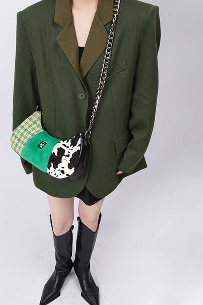 Genuine Leather Color-Block Bag