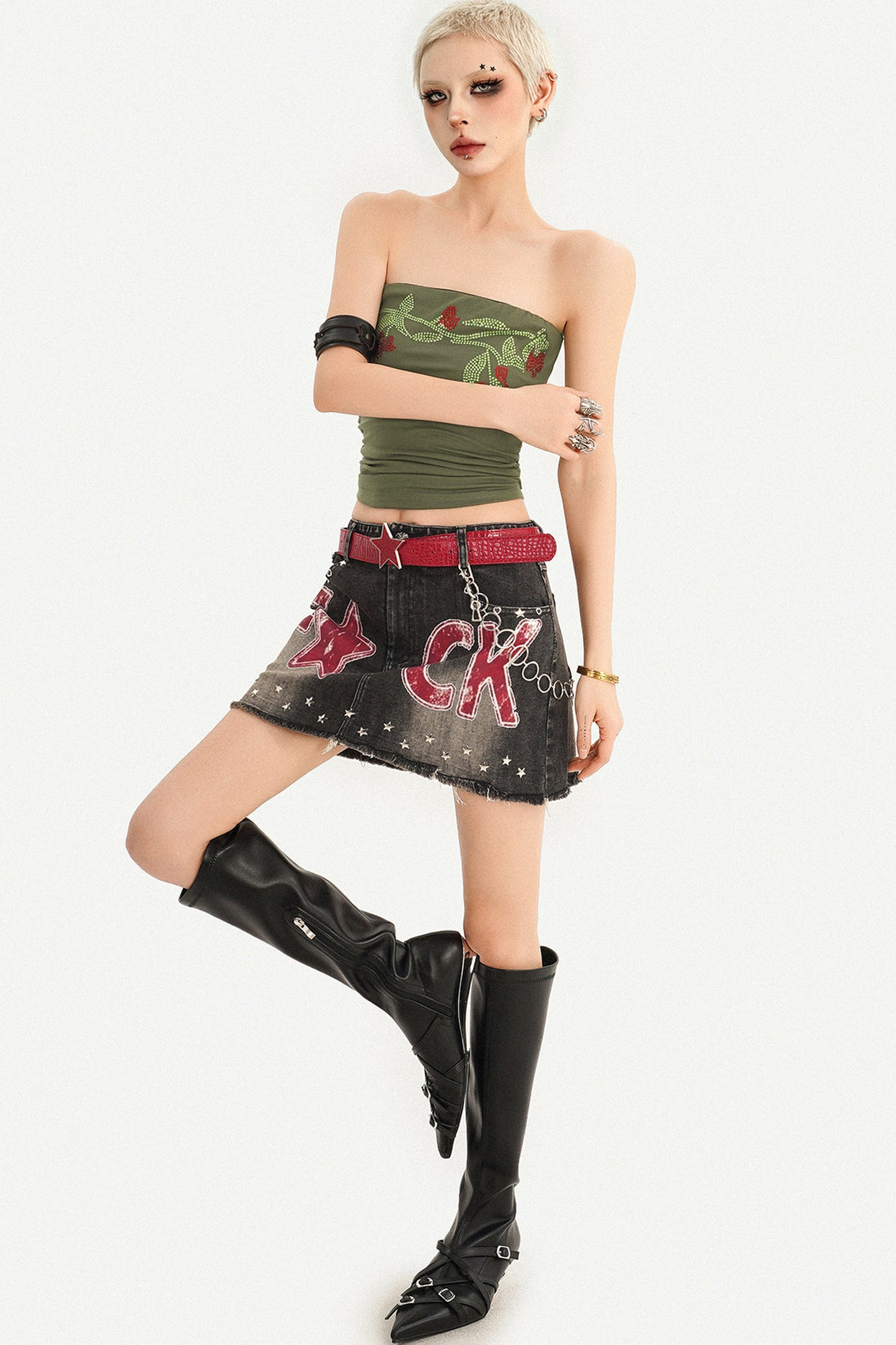 Rhinestone Floral Strapless Top