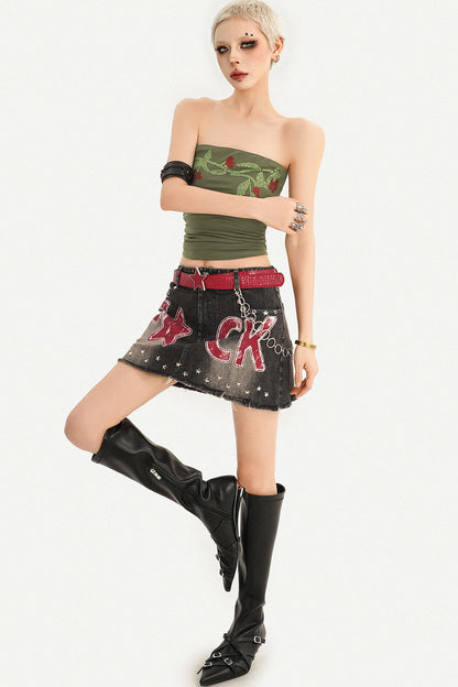 Rhinestone Floral Strapless Top
