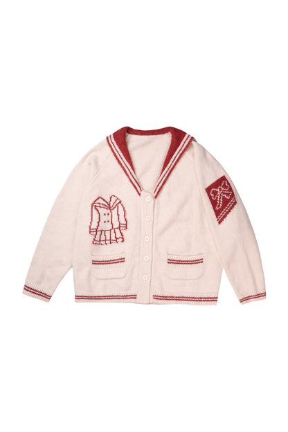 Scissors Pattern Sailor Collar Knit Cardigan