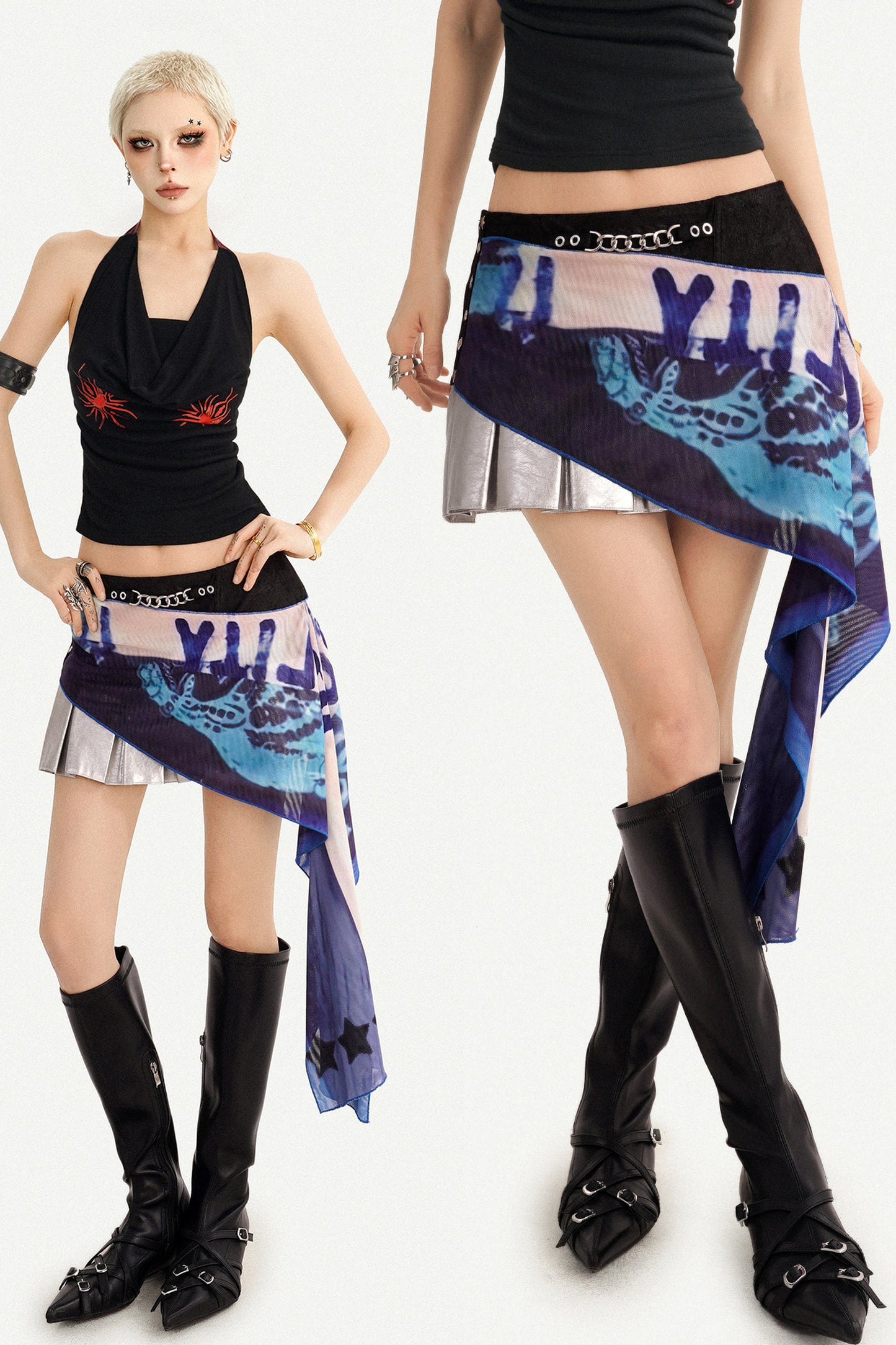 Irregular Asymmetrical Print Mini Skirt