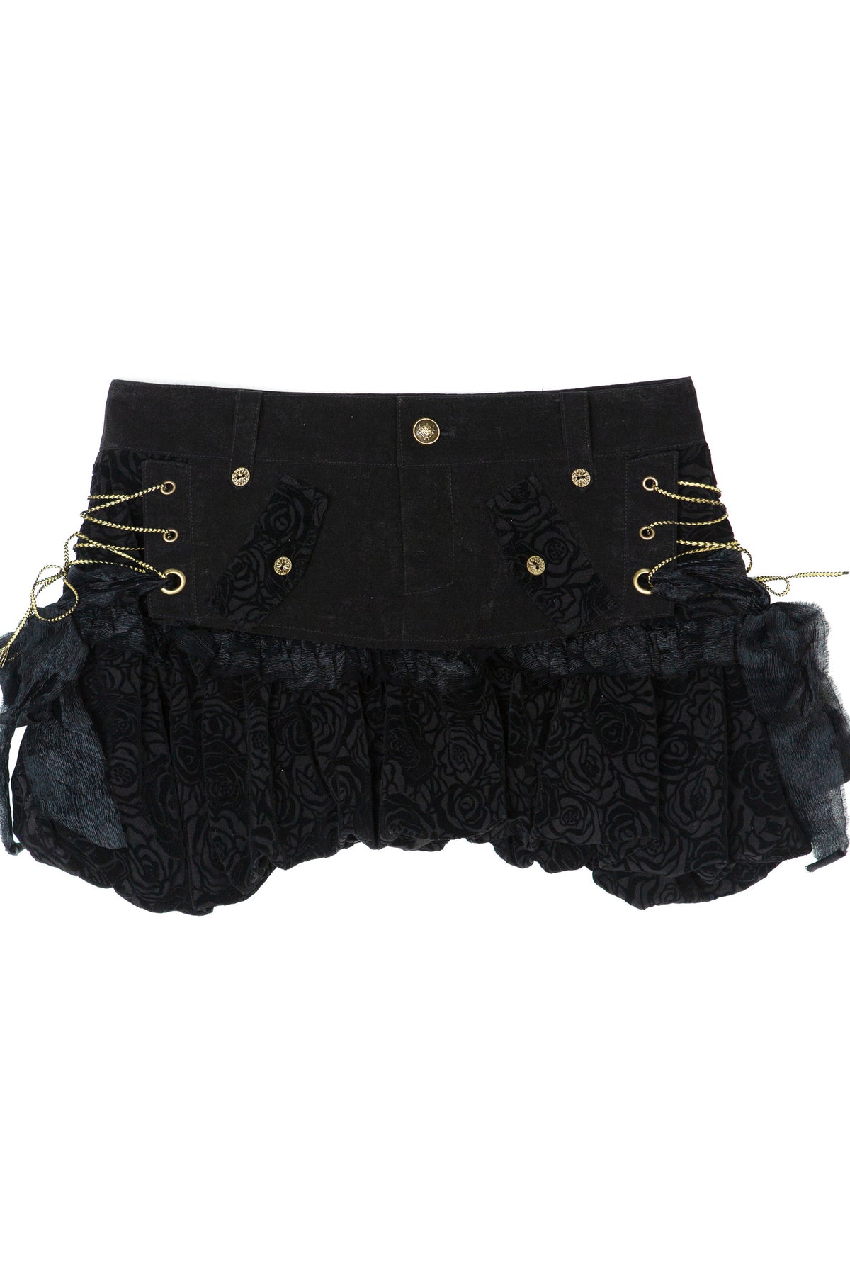 Low-Waist Patchwork Floral Bud Skirt