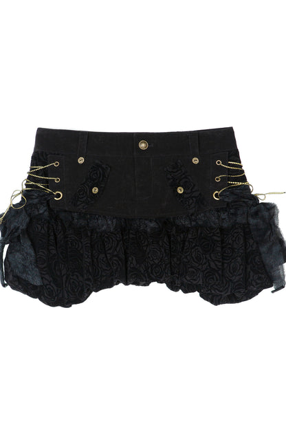 Low-Waist Patchwork Floral Bud Skirt