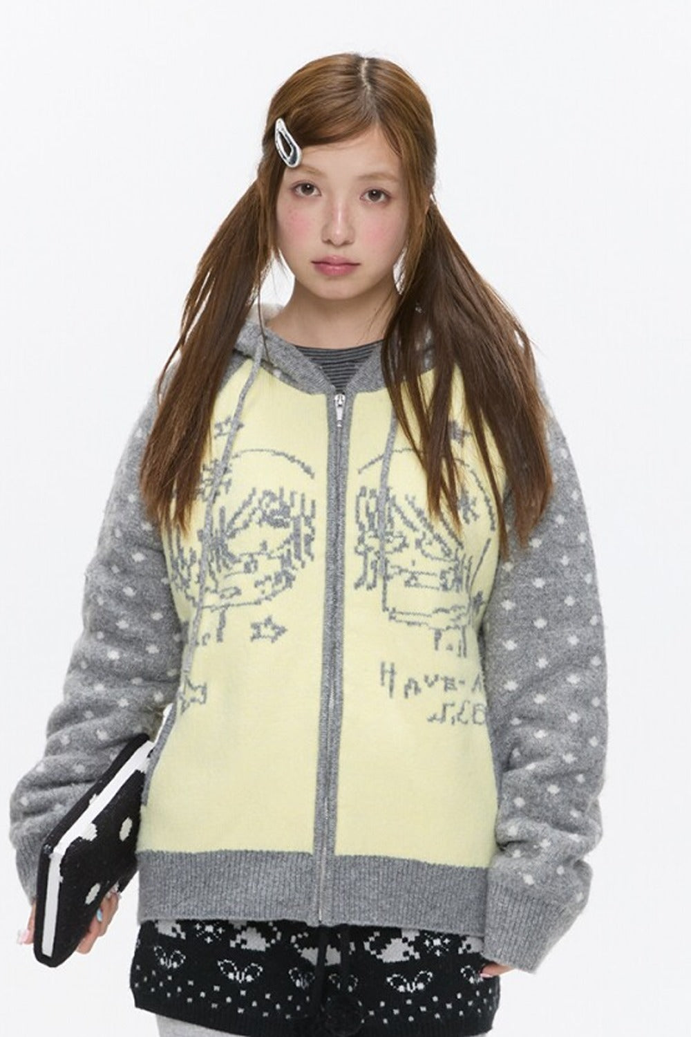 Polka Dot Raglan Zip Sweater