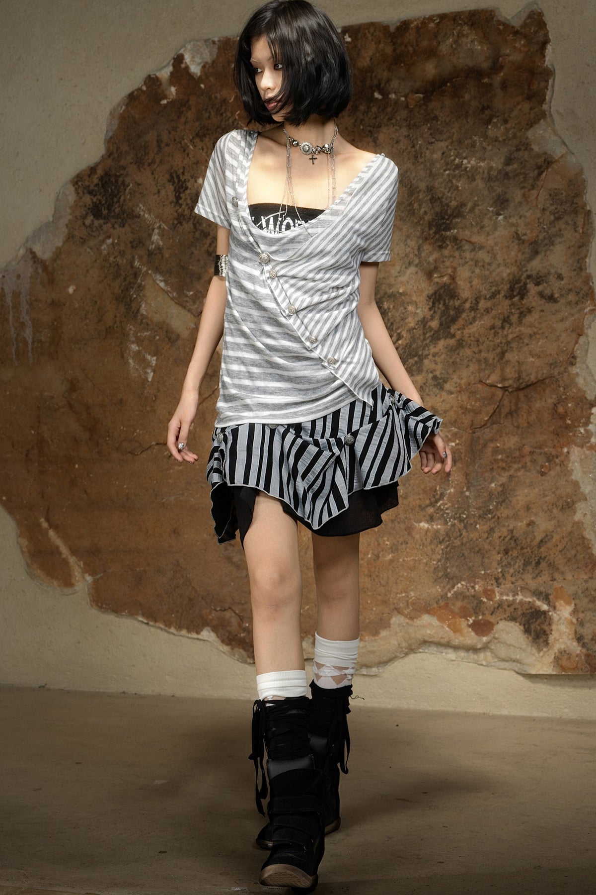 Asymmetrical Striped Knit Top