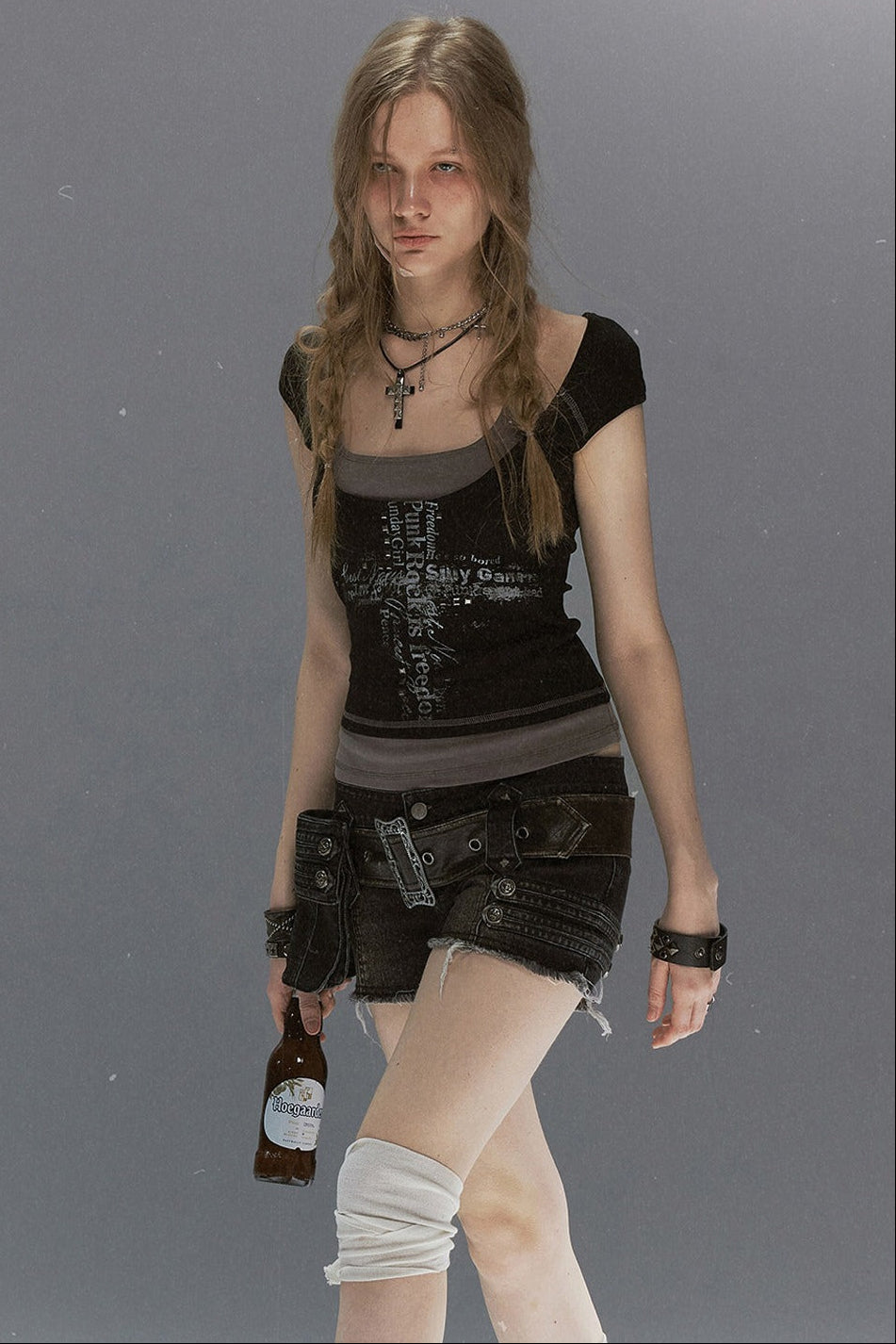 Leather Pocket Denim Shorts