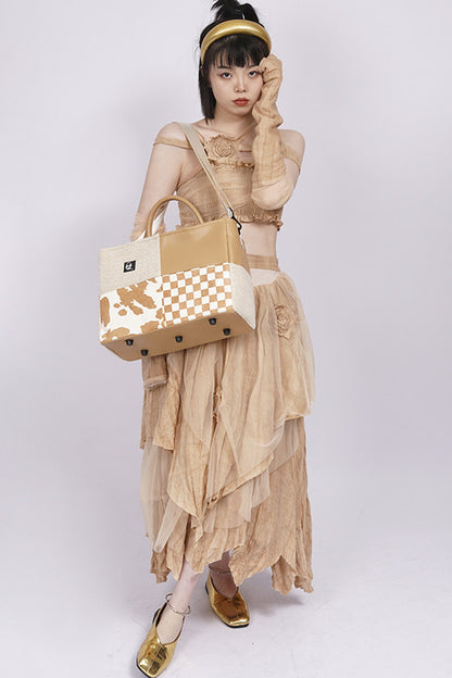Y2K Leather Contrast Tote Bag