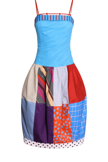Patchwork Pleated Balloon Dress