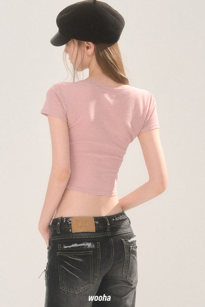 Heart Graphic Print Curved Hem Crop T-Shirt