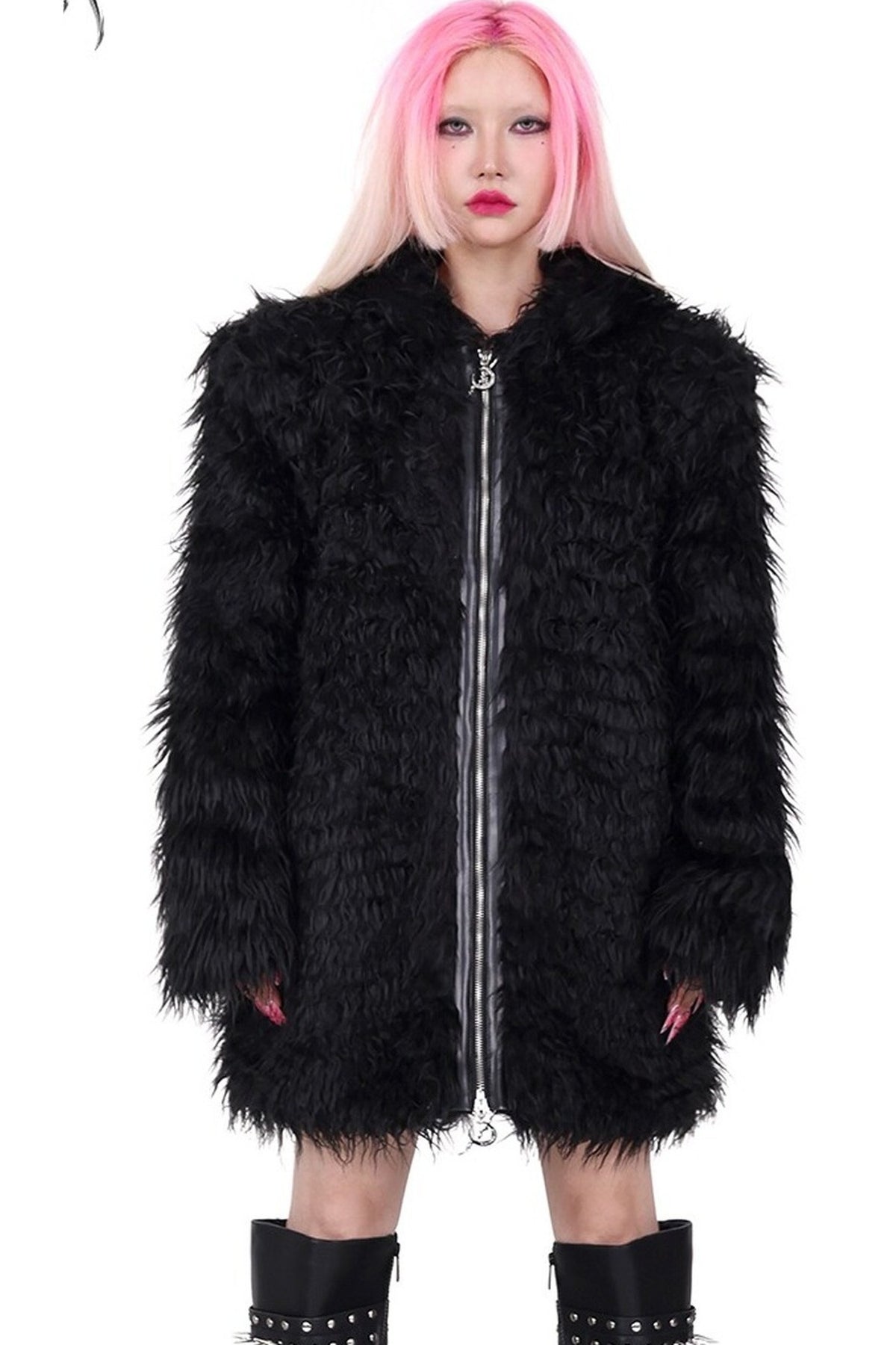 3D Cat Ears Hooded Faux Fur Jacket