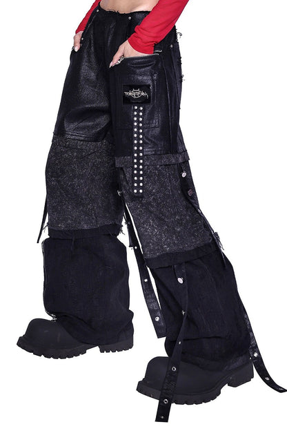 Stacked Patchwork Studded Belt Jeans