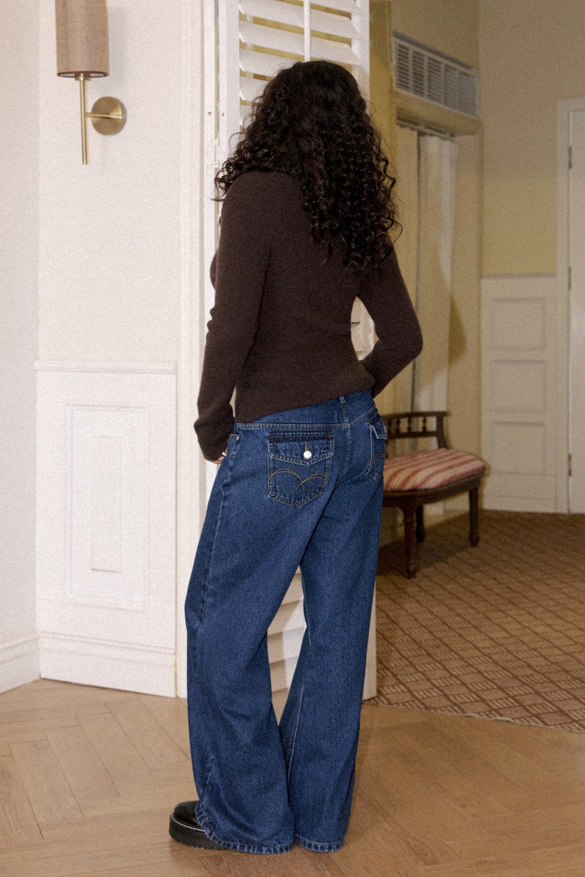 Retro Blue High-Waisted Straight Wide-Leg Jeans