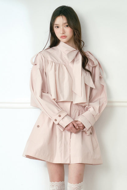 Smoky Pink Cape-Style Bow Trench Coat