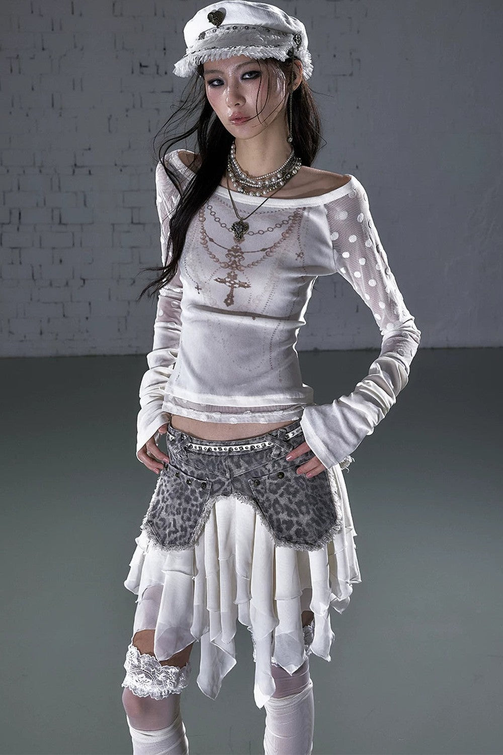 Baroque Flocked Wing Embroidered Blouse