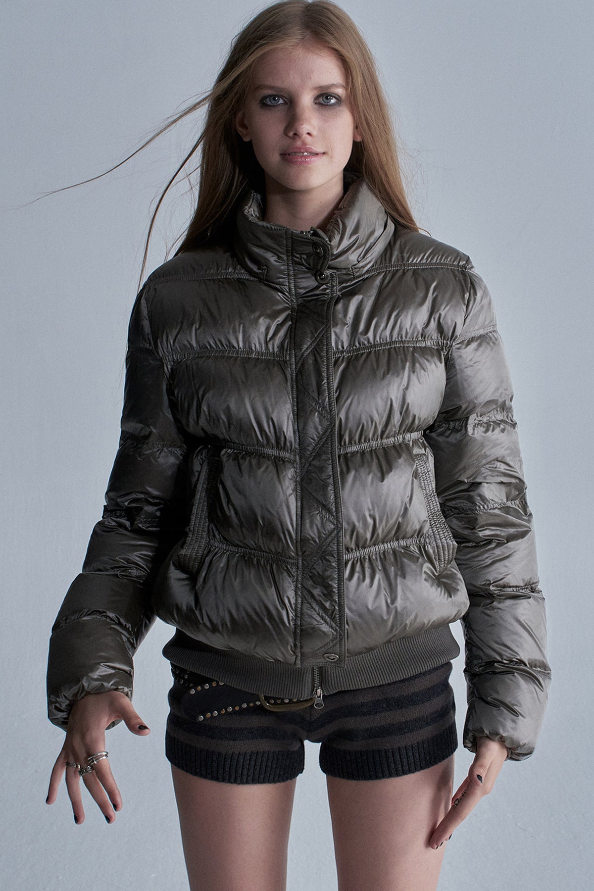 Silver Foil Fur Collar Jacket