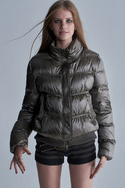 Silver Foil Fur Collar Jacket
