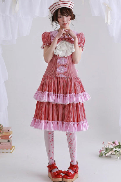 Red Retro Striped Lolita Dress