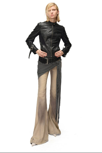 Slim-Fitting Functional Spliced PU Leather Jacket