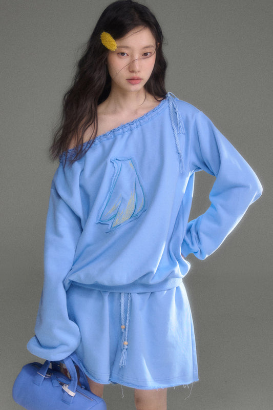 Bird And Tulip Raw Edge Patchwork Sweatshirt And Shorts Set