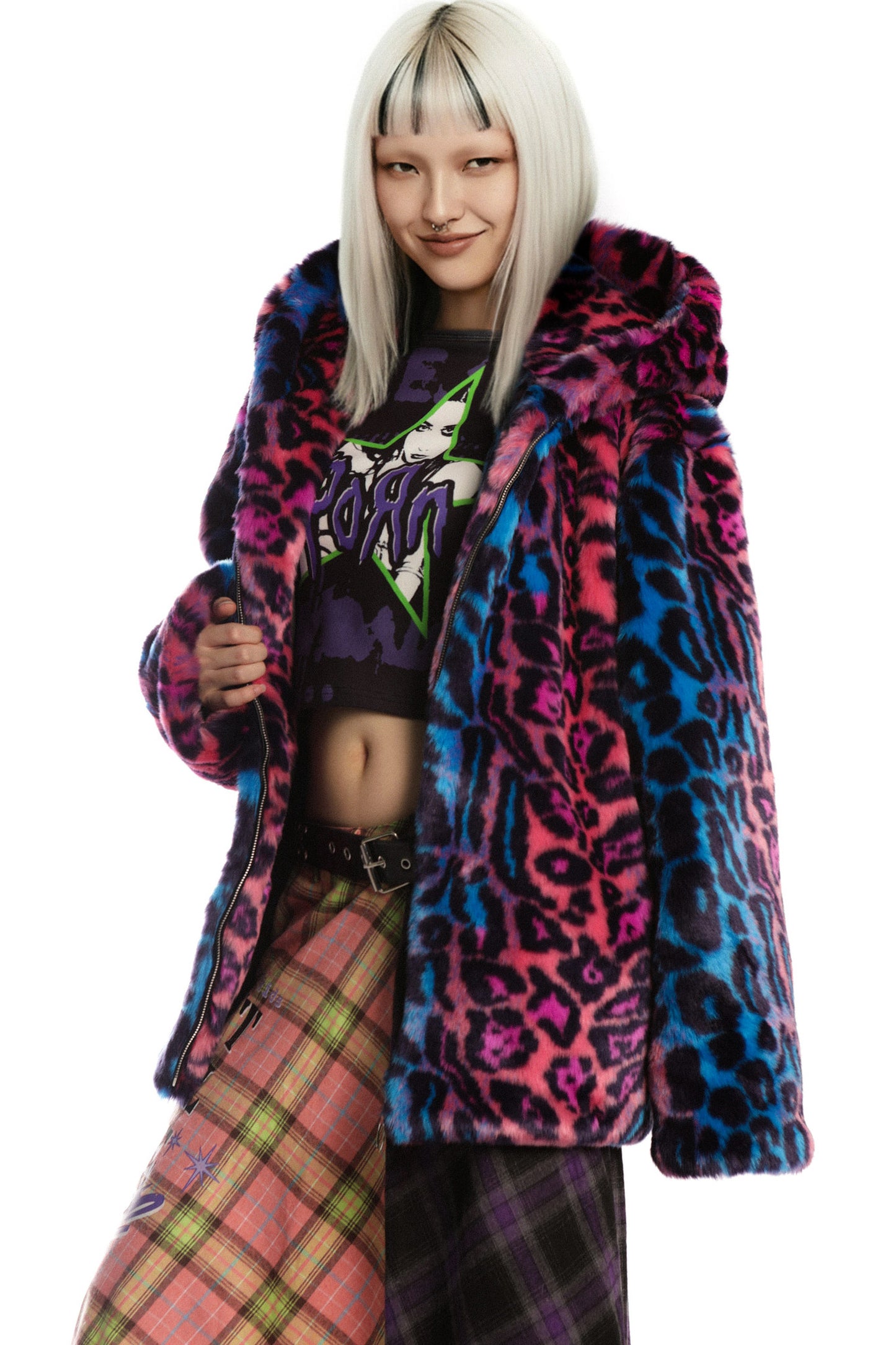Leopard Print Fur Hooded Jacket
