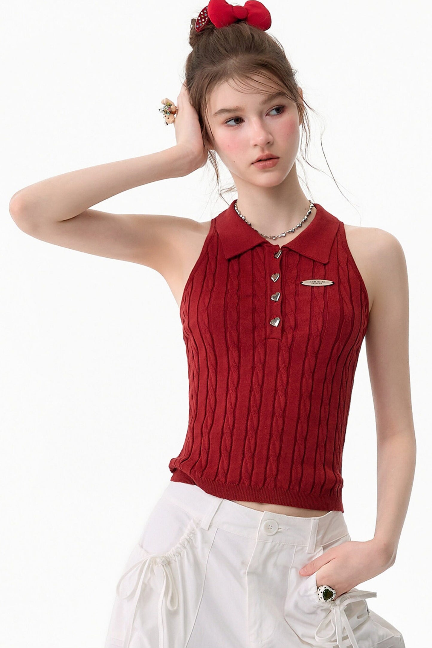 Red Berry Knit Polo Top