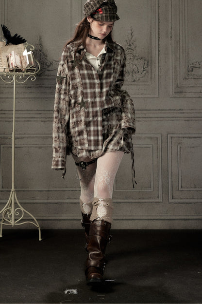 Coffee-Colored Plaid Shirt