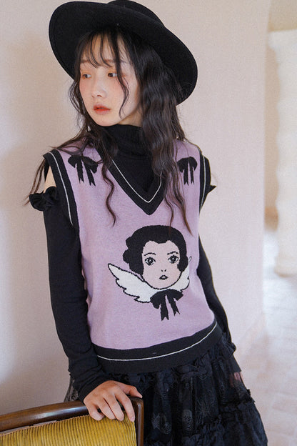 Angel Print Knit Vest