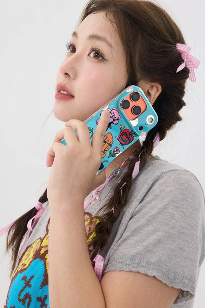 Coque de téléphone à motif ours bleu de dessin animé