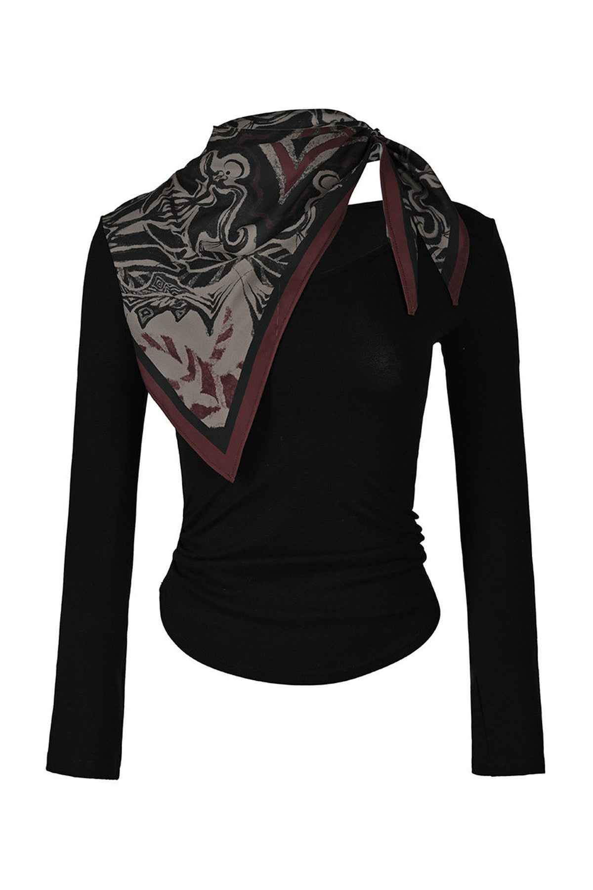 Printed Scarf Spliced Layered-Look Long-Sleeved Shirt
