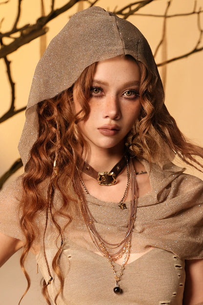 Multi-Layered Long Necklace Punk Denim Bracelet Set-Up