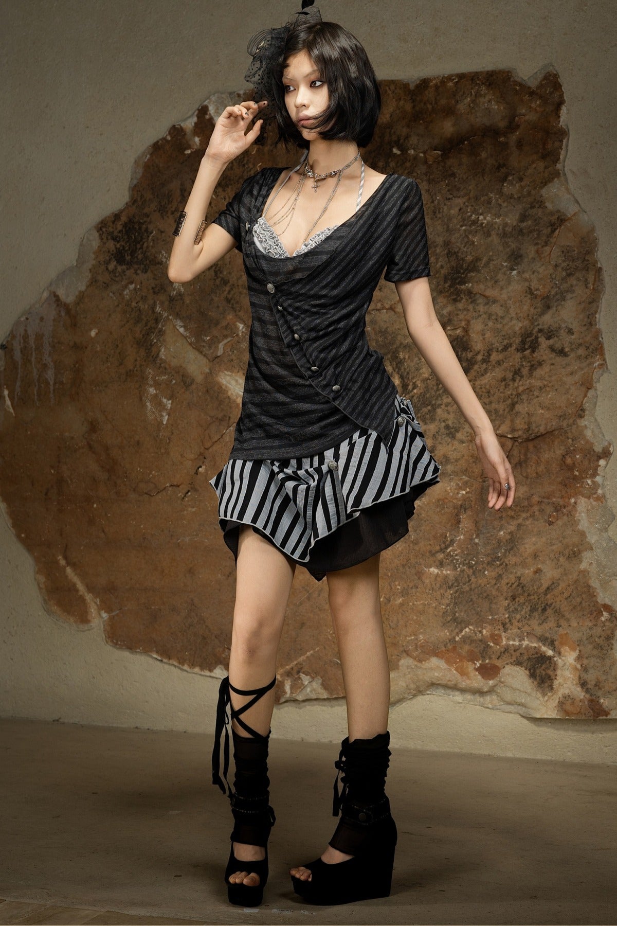 Asymmetrical Striped Knit Top
