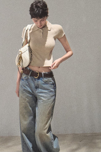 Vintage Hand-Painted Wide Leg Jeans Set