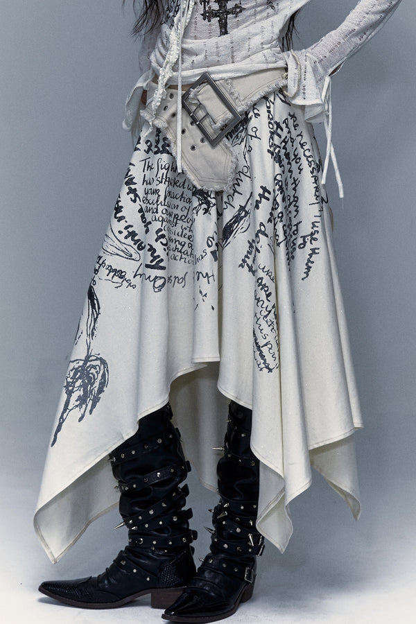 Handwritten Print Two-Way Skirt