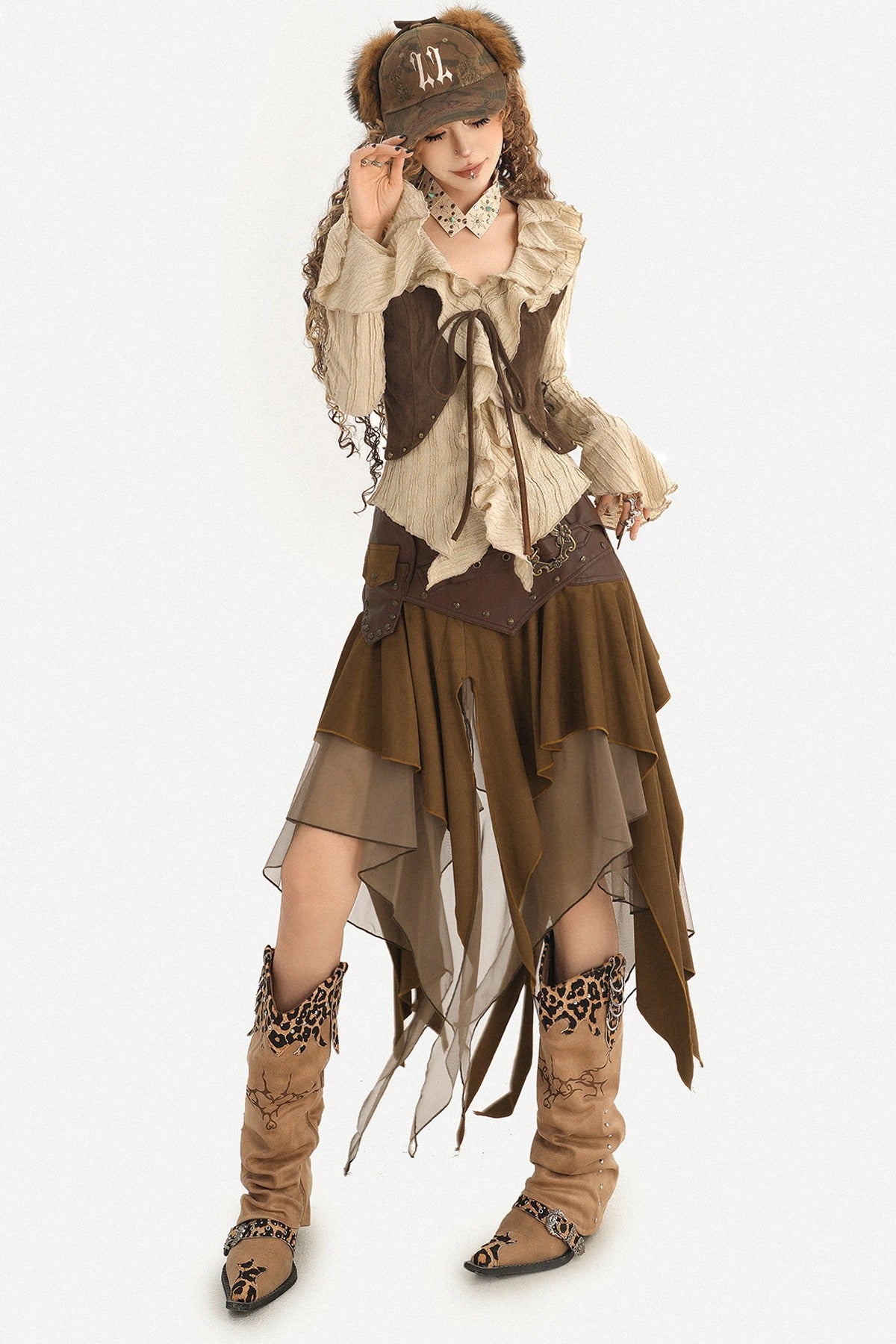 Ruffle Flared Sleeve Cardigan Shirt Top
