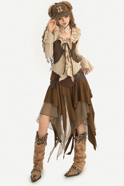 Ruffle Flared Sleeve Cardigan Shirt Top