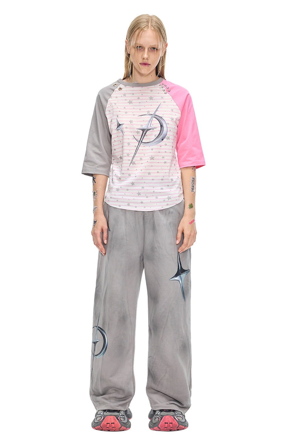 Electric Moon Rivet Striped Raglan T-shirt