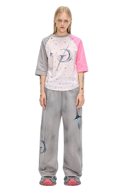 Electric Moon Rivet Striped Raglan T-shirt