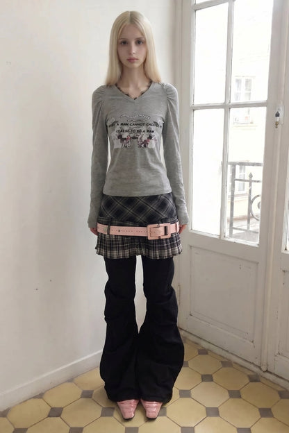 A-Line Plaid Pleated Low-Waisted Skirt