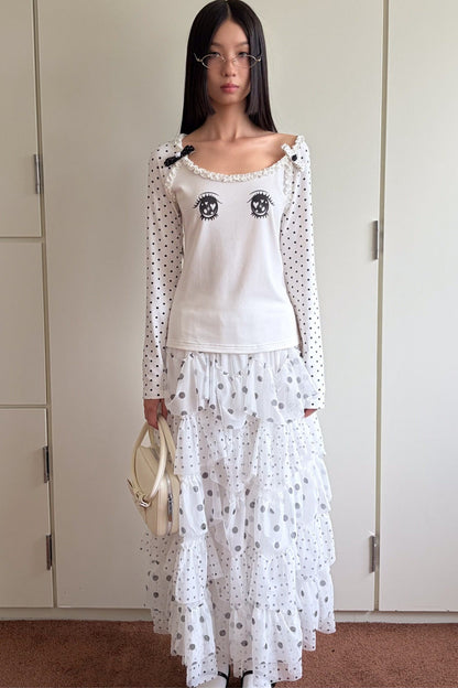 Polka Dot Eye Print Long Sleeve Top
