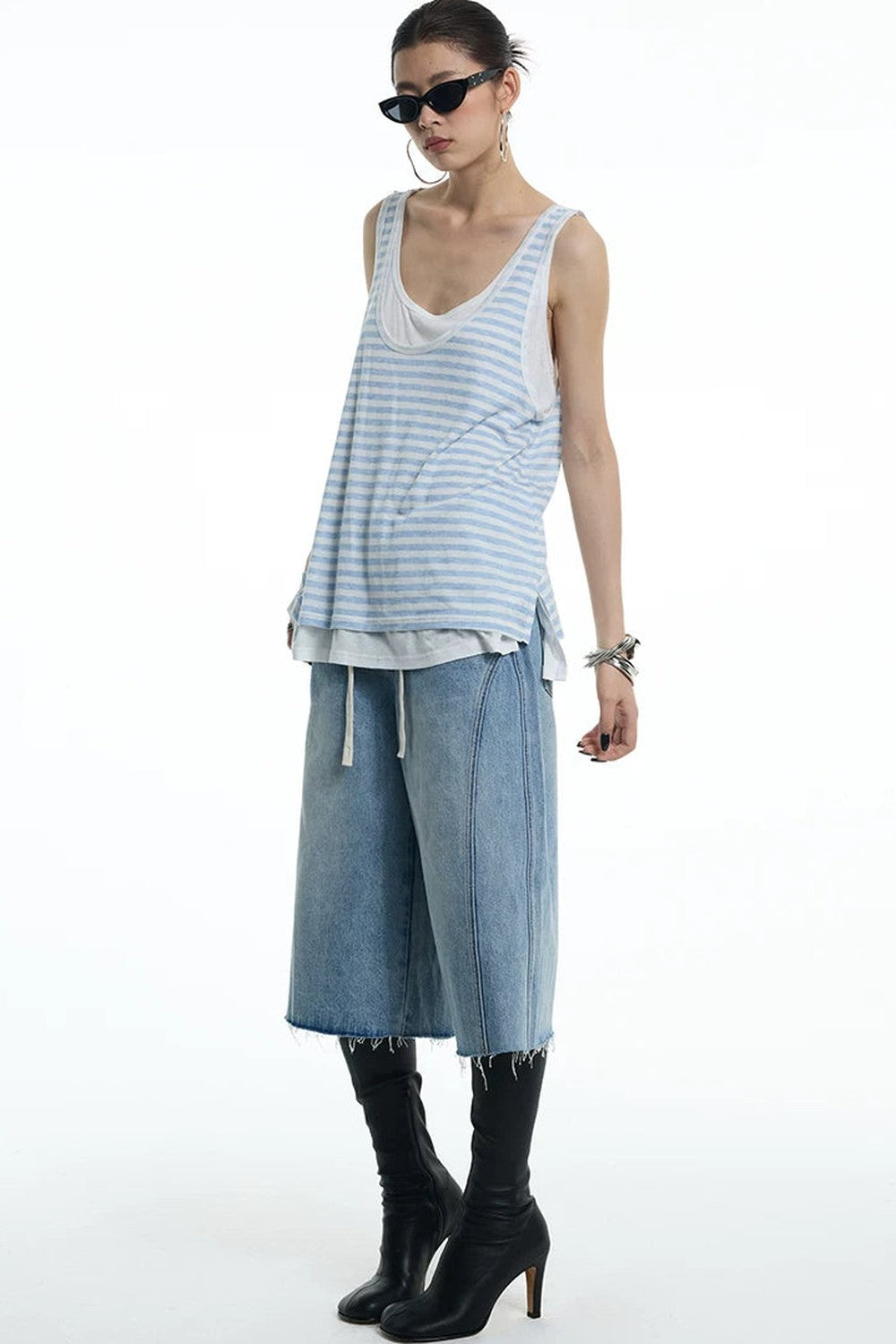 Nautical Striped Lyocell U-Neck Vest