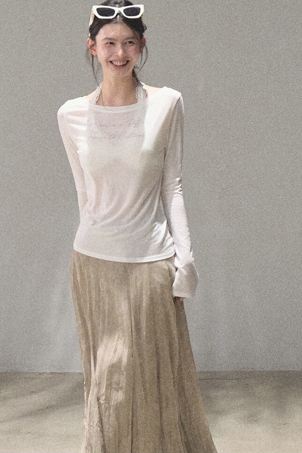 Printed Lyocell Linen Long Sleeve Top