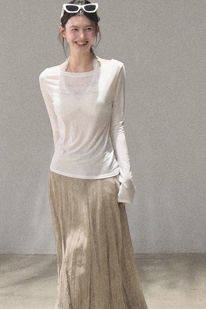 Printed Lyocell Linen Long Sleeve Top