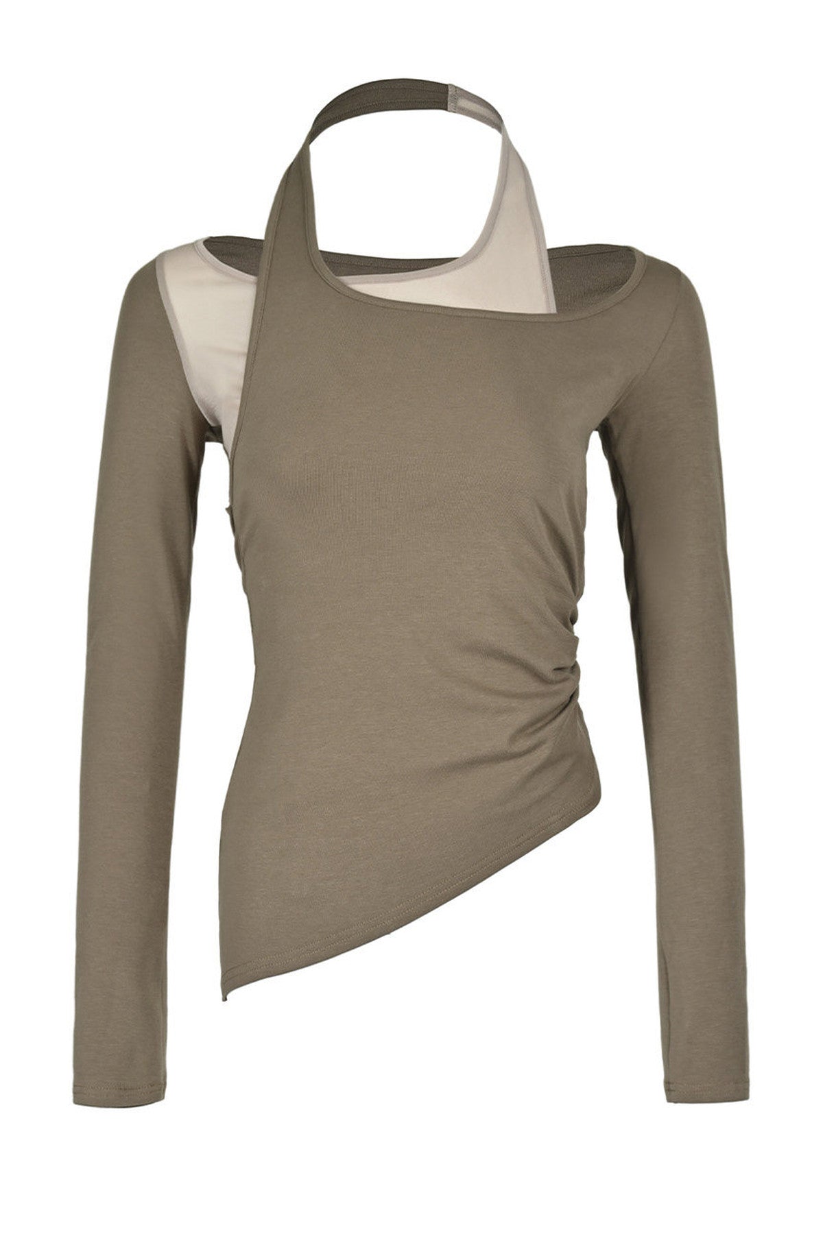 Layered-Look Spliced Halter Long-Sleeve T-Shirt