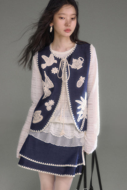 Plaid Lace Long Sleeve T-Shirt Skirt Set-Up