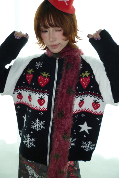 Strawberry Snowflake Zip Sweater