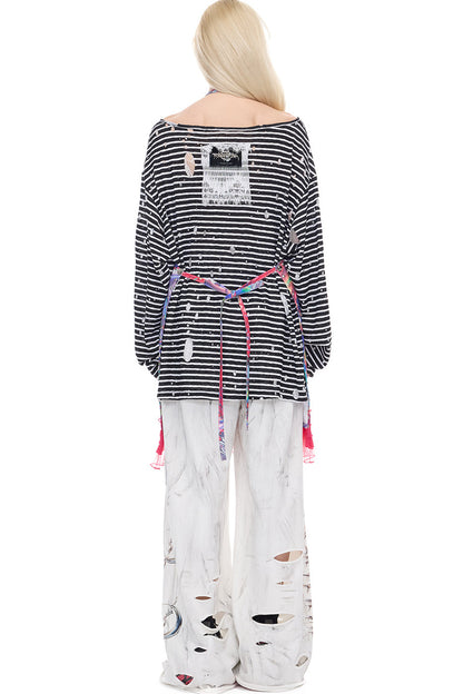 Rock Frog Striped Lace Trim T-Shirt