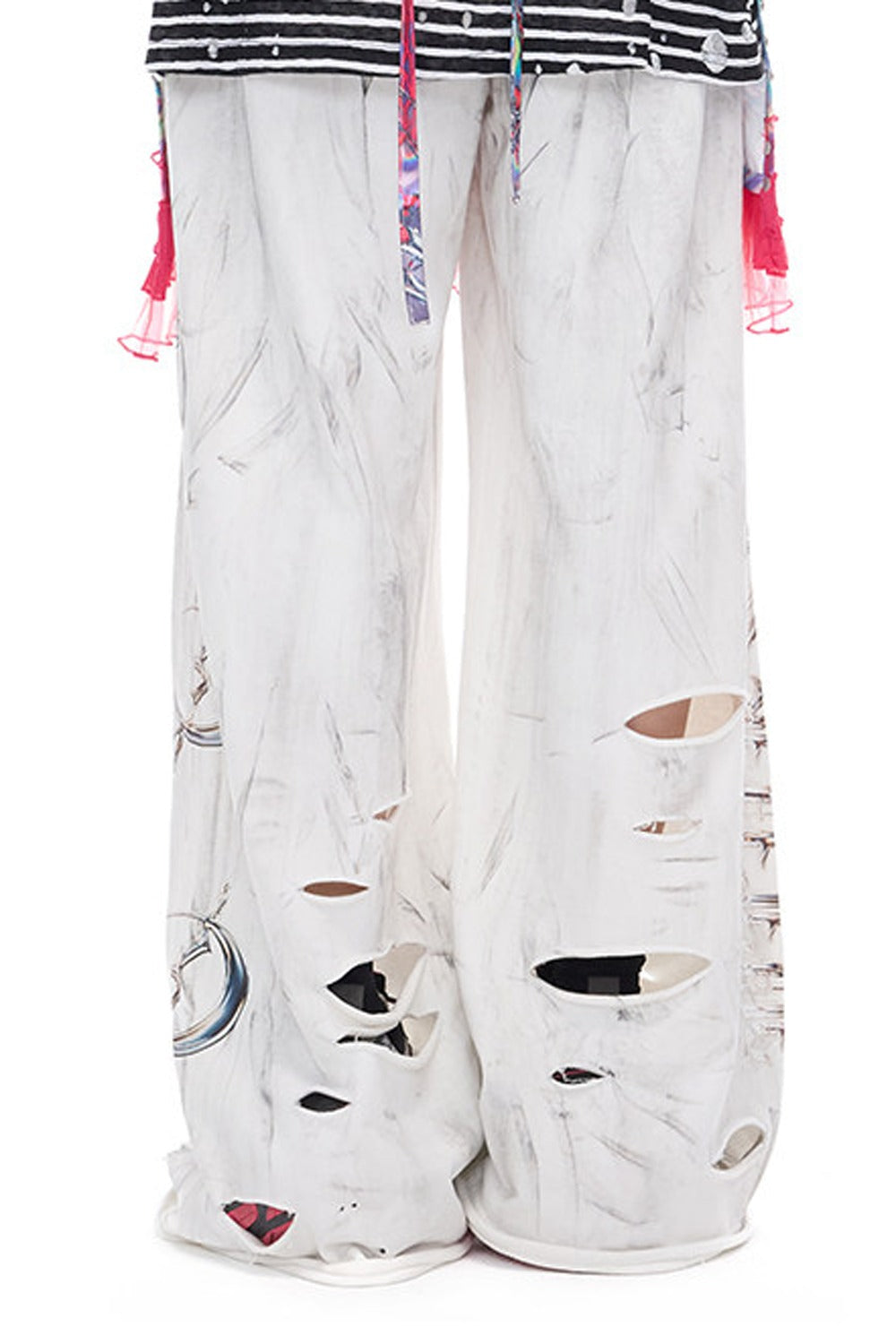 Irregular Ripped Coated Flared Sweatpants
