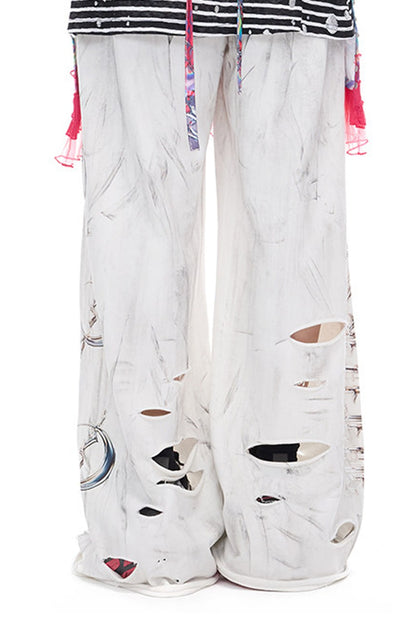 Irregular Ripped Coated Flared Sweatpants